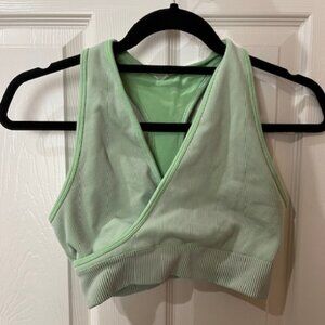 Neon Green Ribbed V-neck Sports Bra